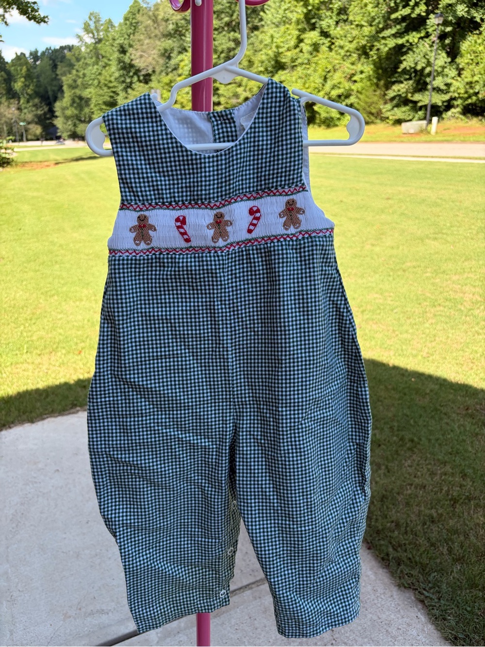 Vintage Christmas Gingham Smocked Longall Romper 18m